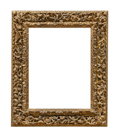 Old wooden picture frame isolated on white backgroundの写真素材