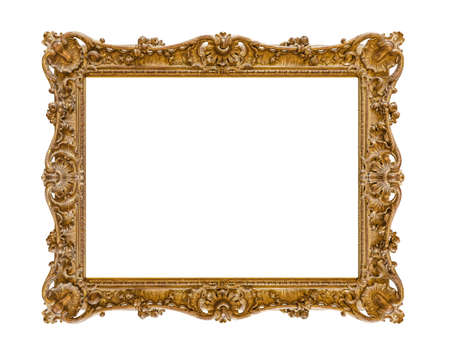 Old wooden picture frame isolated on white backgroundの写真素材