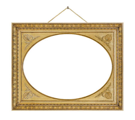 Old wooden picture frame isolated on white backgroundの写真素材