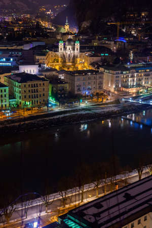 Salzburg Austria at night - architecturel backgroundのeditorial素材