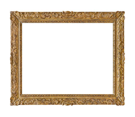 Old wooden picture frame isolated on white backgroundの写真素材