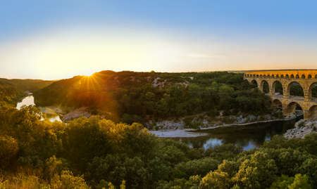 Aqueduct Pont du Gard - Provence France - travel and architecture backgroundの写真素材
