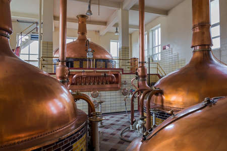 Vintage copper kettle in brewery - Belgiumのeditorial素材