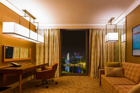 Hotel room and Singapore view - vacation concept backgroundのeditorial素材