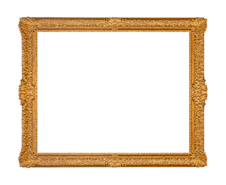 Old wooden picture frame isolated on white backgroundの写真素材