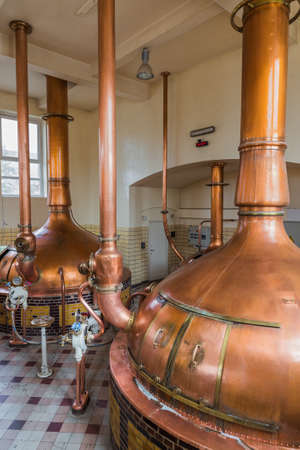 Vintage copper kettle in brewery - Belgiumのeditorial素材