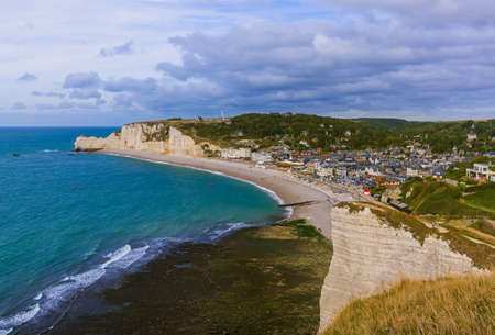 Etretat cliffs with arch - Normandy France - travel and nature backgroundの写真素材