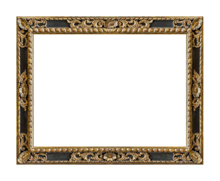 Old wooden picture frame isolated on white backgroundの写真素材