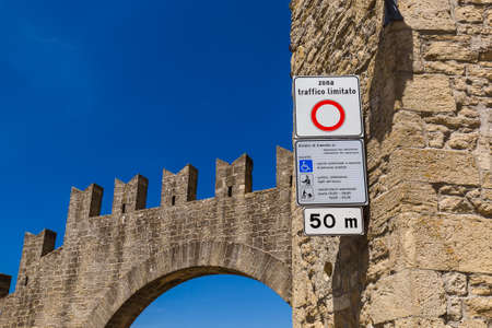Zona taffico limitato sign in San Marino Italy - travel backgroundの写真素材