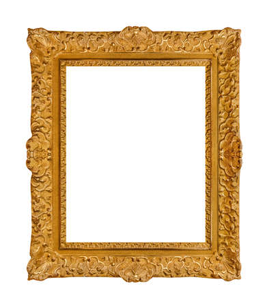Old wooden picture frame isolated on white background