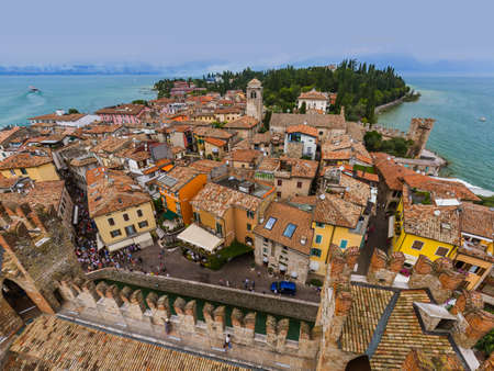 Castle on Lake Garda in Sirmione Italy - architecture backgroundの写真素材