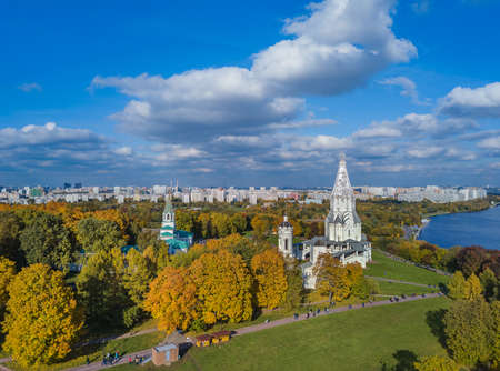 Church of Ascension in park Kolomenskoe - Moscow Russia - aerial viewのeditorial素材