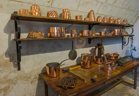 Kitchen in Chenonceau castle - Loire Valley - France - travel and architecture backgroundのeditorial素材