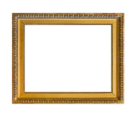 Old wooden picture frame isolated on white backgroundの写真素材