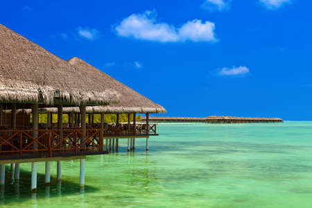 Cafe on tropical Maldives island - nature travel backgroundのeditorial素材