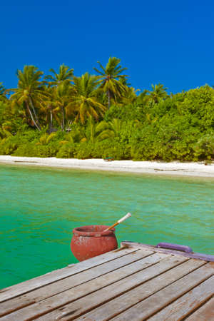 Jetty on Maldives island - nature travel backgroundの写真素材