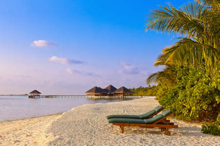 Chairs on Maldives beach - nature vacation backgroundのeditorial素材