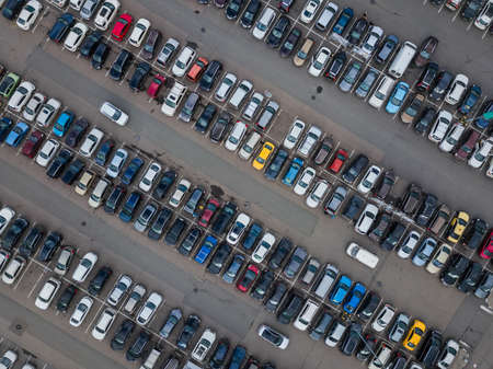 Car parking - aerial view - transportation backgroundの写真素材