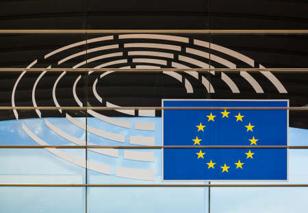 Brussels, Belgium - May 03, 2017: Symbol on European Parliament building.のeditorial素材