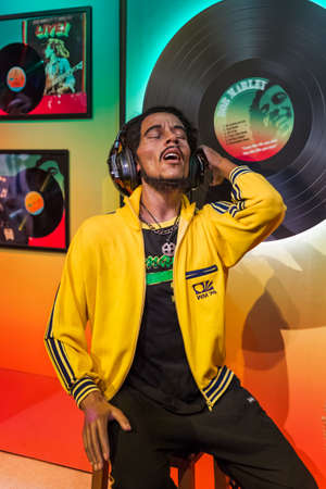 AMSTERDAM, NETHERLANDS - APRIL 25, 2017: Bob Marley wax statue in Madame Tussauds museum on April 25, 2017 in Amsterdam Netherlands.のeditorial素材