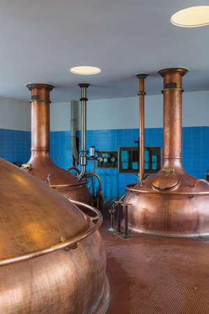 Vintage copper kettle in brewery - Belgiumのeditorial素材