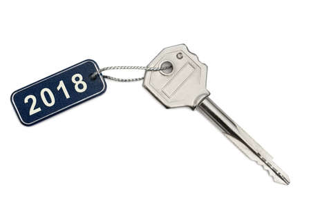Key with tag 2018 isolated on white background