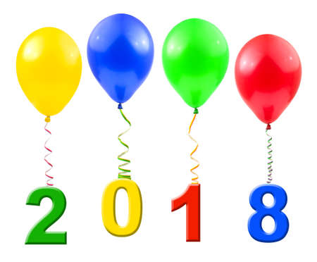 Balloons and 2018 isolated on white background