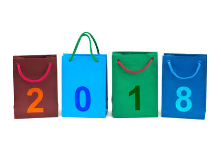 Shopping bags and numbers 2018 isolated on white background