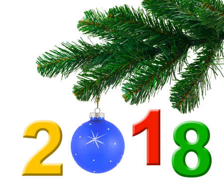 Christmas tree and 2018 isolated on white background