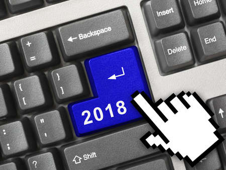 Computer keyboard with 2018 key - holiday conceptの写真素材