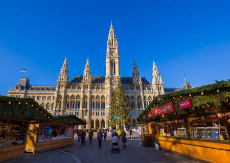 VIENNA, AUSTRIA - DECEMBER 29, 2016: Christmas Market near City Hall on December 29, 2016 in Vienna Austria.のeditorial素材