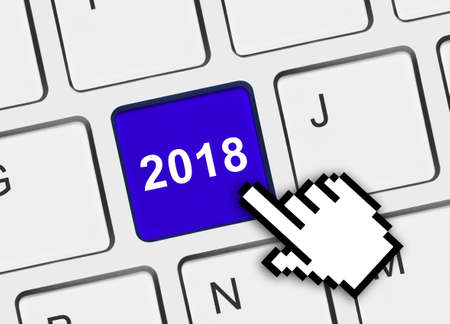 Computer keyboard with 2018 key - holiday concept