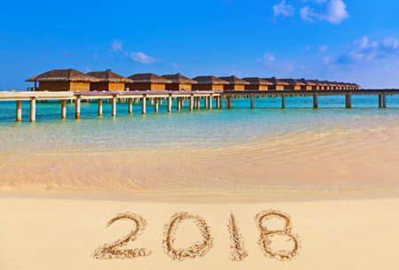 Numbers 2018 on beach - concept holiday backgroundの写真素材