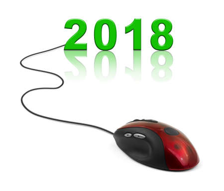 Computer mouse and 2018 - new year concept