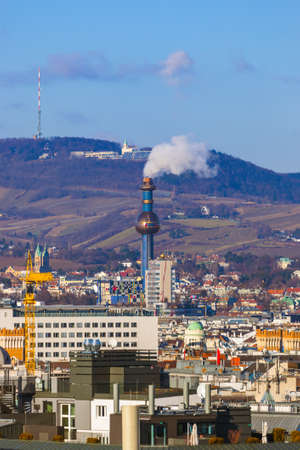 Spittelau waste incineration plant designed by Hundertwasser in Vienna Austria - cityscape architecture backgroundのeditorial素材