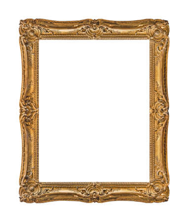 Old wooden picture frame isolated on white backgroundの写真素材