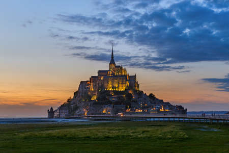 Mont Saint Michel Abbey - Normandy France - travel and architecture backgroundのeditorial素材