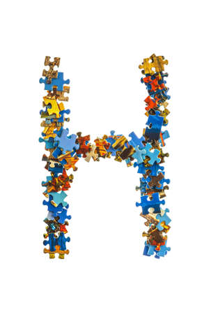 Letter H made of puzzle pieces isolated on white backgroundの写真素材