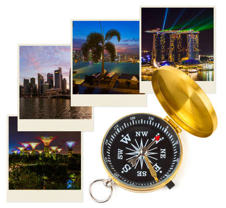 Singapore travel images (my photos) and compass - architecture and nature conceptの写真素材