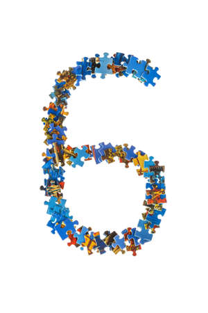 Number 6 made of puzzle pieces isolated on white background