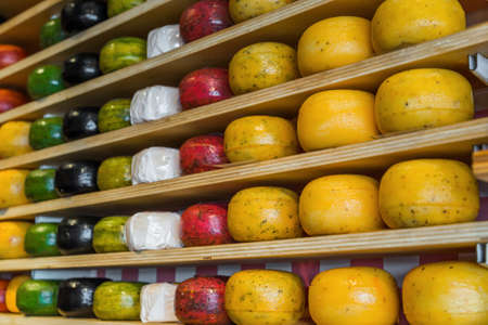 Cheese shop in Gouda Netherlands - food background