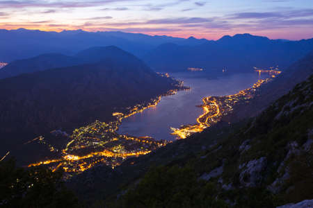 Kotor Bay on sunset - Montenegro - nature and architecture backgroundの写真素材