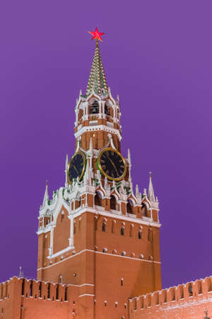 Spasskaya tower in Kremlin at night - Moscow Russiaのeditorial素材