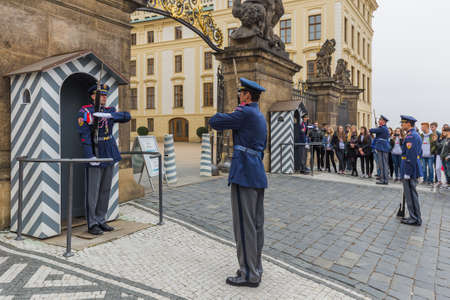 Prague Czech Republic - 19 October 2017: Changing of the guards in the Presidential Palace in Prague Castle.のeditorial素材