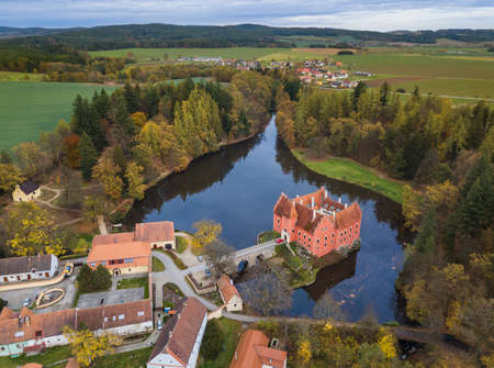 Castle Cervena Lhota in Czech Republic - aerial view - travel and architecture backgroundのeditorial素材