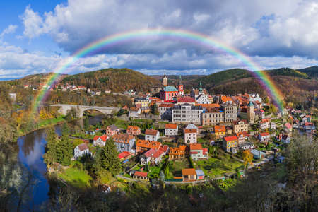 Rainbow in Czech Republic - travel and architecture background