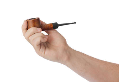 Hand with smoking pipe isolated on white background