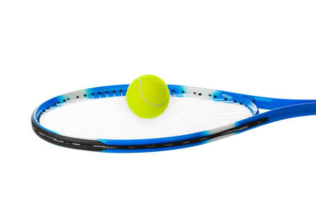 Tennis racket and ball isolated on white backgroundの写真素材