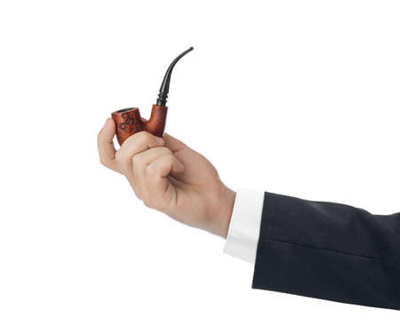 Hand with smoking pipe isolated on white backgroundの写真素材