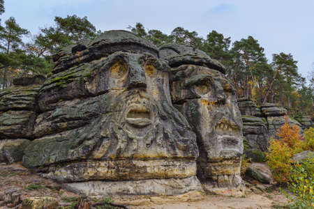 Sculptures Devil's heads in the village Zelizy - Czech republic - travel and architecture backgroundの写真素材
